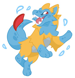 ambiguous_gender blue_body blue_fur butt_tuft feral fur glistening glistening_eyes happy leg_tuft looking_at_viewer neck_tuft open_mouth red_eyes red_tongue simple_background solo tongue tuft unsigned white_background yellow_body yellow_fur corzh77 nintendo pokemon canid crocodilian generation_2_pokemon generation_3_pokemon hybrid hybrid_pokemon mammal pokemon_(species) poochyena reptile scalie totodile absurd_res full-length_portrait hi_res portrait