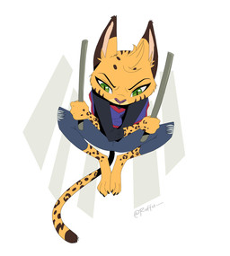 3_toes anthro arnis barefoot bottomwear clothing crossed_arms denim denim_bottomwear denim_clothing facial_markings feet female female_anthro fur green_eyes head_markings head_tuft holding_object holding_weapon jeans jersey long_sleeve_shirt long_tail looking_down markings midair pants pointy_ears pose pupils shirt simple_background slit_pupils solo spots spotted_body spotted_fur spread_legs spreading striped_markings stripes tail text toes topwear torn_bottomwear torn_clothing torn_jeans torn_pants tuft weapon yellow_body yellow_fur ruffu pepper_in_the_sandbox pepper_(ruffu) felid feline mammal serval artist_name colored detailed digital_drawing_(artwork) digital_media_(artwork) shaded signature