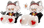 anthro big_breasts blush blush_lines breast_expansion breasts exclamation_point expansion fangs female fur hair heart_pasties heart_symbol huge_breasts looking_at_viewer maid_headdress motion_lines open_mouth pasties simple_background smile solo speech_bubble surprise teeth white_body white_fur white_hair cibastion catmaid_(cibastion) domestic_cat felid feline felis mammal hi_res