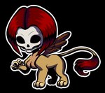 bone breasts claws eyeless featureless_breasts female feral hair paws red_hair skull skull_head solo tail tail_tuft tuft wings oracle_sphinx mythology taira_(oracle_sphinx) felid mammal mythological_creature mythological_sphinx