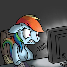 blue_body blue_fur bodily_fluids computer electronics female feral fur hair internet masturbation multicolored_hair multicolored_tail obscured_masturbation pink_eyes rainbow_hair rainbow_tail solo sweat tail unknown_artist friendship_is_magic hasbro my_little_pony rainbow_dash_(mlp) equid equine horse mammal pony 1:1 low_res reaction_image