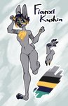 4_fingers 4_toes anthro beak black_beak black_stripes blonde_highlights blue_hair blue_pawpads breasts chest_tuft feet female fingers fur green_eyes grey_body grey_fur hair highlights_(coloring) markings navel pawpads simple_background small_breasts solo stripes toes tongue tuft yellow_body yellow_fur yellow_markings yellow_pawpads yellow_tongue shasya fianxi_kushin avian birbit bird corvid corvus_(genus) crow hybrid lagomorph leporid mammal oscine passerine rabbit absurd_res alternate_version_at_source hi_res model_sheet