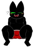 anthro black_body black_fur blush bulge clothed clothing fur green_eyes male one_eye_closed red_clothing solo spread_legs spreading topless underwear wink nemhippie cartoon_network mao_mao:_heroes_of_pure_heart sheriff_mao_mao_mao domestic_cat felid feline felis mammal hi_res