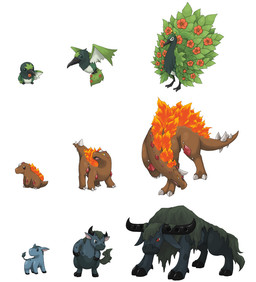 ambiguous_gender chart evolution evolution_chart evolutionary_family feral fire grass group plant red_eyes simple_background spiked_tail spikes spikes_(anatomy) starter_trio tail thagomizer water white_background unknown_artist fakemon nintendo pokemon avian bird bovid bovine dinosaur galliform mammal ornithischian peafowl phasianid pokemon_(species) prehistoric_species reptile scalie thyreophoran