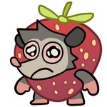 anthro cheek_tuft chibi clothing costume facial_tuft food food_costume fruit fruit_costume fur grey_body grey_fur male pink_body pink_skin plant simple_background solo strawberry_costume teary_eyes tuft white_background wide_eyed mocheccino happy_(happyroadkill) american_opossum mammal marsupial virginia_opossum 1:1