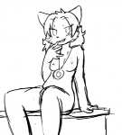 anthro breasts desk female furniture jewelry necklace nipples nude playful smile solo table teacher lisacat89 bittersweet_candy_bowl lani_(bcb) domestic_cat felid feline felis mammal monochrome sketch