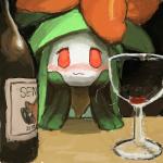 alcohol beverage blush container cup date_pov drinking_glass drunk female food glass glass_container glass_cup head_on_hand looking_at_viewer not_furry plant red_eyes solo substance_intoxication wine wine_bottle wine_glass bronzecatworld nintendo pokemon elemental_creature elemental_humanoid flora_fauna generation_5_pokemon humanoid lilligant plant_humanoid pokemon_(species) 1:1 2014 digital_media_(artwork)