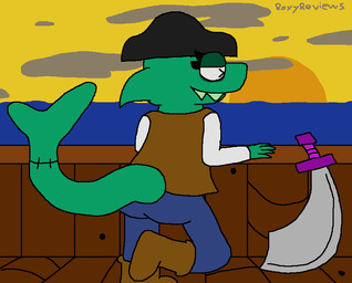 anthro boots butt clothing cloud eye_bags female fin footwear leaning long_sleeves melee_weapon pirate pirate_hat sea sharp_teeth ship shoes solo stitch_(sewing) sun sunset sword teeth topwear vehicle vest water watercraft weapon wood roxyreviews captain_shortfin aquatic fish mackerel_shark mako_shark shark shortfin_mako_shark undead white_shark zombie