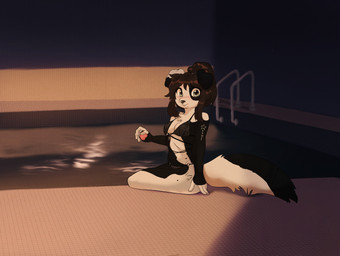 anthro clothing female liminal_spaces looking_at_viewer solo swimming_pool swimwear fumicake border_collie canid canine canis collie domestic_dog herding_dog mammal pastoral_dog sheepdog hi_res