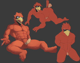 abs all_fours anthro anthro_penetrated balls beak black_body bodily_fluids brown_eyes butt butt_from_the_front cum cum_on_eye cum_on_face cum_on_hand disembodied_penis embarrassed erection feathers feet fingers flaccid genital_fluids genitals glans grey_background hands_behind_back head_turned humanoid_feet humanoid_genitalia humanoid_hands humanoid_penis leaning leaning_backward looking_aside looking_pleasured male male_penetrated multiple_poses muscular muscular_anthro muscular_male navel non-mammal_balls non-mammal_navel nude_anthro nude_male one_eye_closed open_mouth pecs penetration penis perineum plantigrade pose red_body red_feathers simple_background sitting solo surprised toes yellow_beak jrjresq avian bird cardinal_(bird) oscine passerine colored hi_res shaded