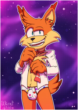 anthro balls_outline border briefs bulge clothed clothing detailed_bulge fur genital_outline genitals looking_at_viewer male necktie open_clothing open_shirt open_topwear penis_outline red_seam_briefs shirt smile solo standing tail topwear underwear undressing white_border white_briefs white_clothing white_underwear ukent bubsy_(series) bubsy_bobcat bobcat felid feline lynx mammal 2026 digital_media_(artwork) hi_res