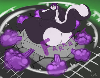 anthro big_breasts big_butt breasts building building_destruction butt destruction fart fart_cloud fart_fetish farting_on_building female female_focus group hair huge_breasts huge_butt huge_thighs hyper hyper_fart looking_back macro purple_hair raised_tail red_eyes shockwave sitting_on_building smile smirk solo_focus stadium tail text thick_thighs unusual_fart kazecat aroma_(kazecat) mammal mephitid skunk