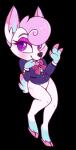 anthro blue_body blue_fur bottomless bow_(feature) clothed clothing eyelashes female fur hair hooves jacket pink_body pink_fur pink_hair pose purple_eyes raised_leg simple_background smile solo topwear transparent_background white_body white_fur esmeia animal_crossing nintendo diana_(animal_crossing) cervine deer mammal alpha_channel