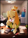 anthro bedroom_eyes black_border border breasts cleavage clothed clothing desk envelope_in_mouth female first_person_view furniture narrowed_eyes office on_desk revealing_breasts secretary_outfit seductive smash_invitation solo table conditional_dnp velvet_charm animal_crossing blender_cycles nintendo nintendo_3ds nintendo_ds_family nintendo_switch isabelle_(animal_crossing) isabelle_(highwizard) canid canine canis domestic_dog mammal shih_tzu toy_dog 3d_(artwork) absurd_res blender_(artwork) digital_media_(artwork) hi_res