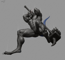 3_toes abs action_pose anthro claws featureless_crotch feet hammer holding_hammer holding_object holding_tool low-angle_view male male_anthro muscular muscular_anthro muscular_male nude open_mouth pecs pose solo toe_claws toes tools warhammer aduran mythology dragon mythological_creature mythological_scalie scalie 2024 dated hi_res partially_colored signature