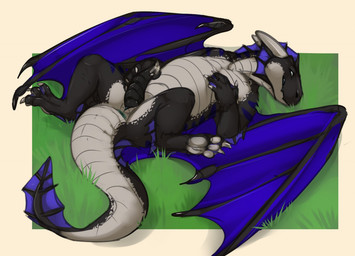 anus black_body black_penis blue_body bodily_fluids countershade_crotch countershade_face countershade_neck countershade_tail countershade_torso countershading erection feral frill_(anatomy) genital_fluids genitals grass grey_body horn lying male male_feral masturbation membrane_(anatomy) membranous_wings on_back outside penis plant precum solo spread_legs spreading tail tapering_penis wings mintyderg mythology alym dragon mythological_creature mythological_scalie scalie 2018