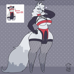 anthro big_breasts black_clothing breasts chain clothing collar ear_piercing female fishnet_clothing fishnet_legwear fur huge_breasts huge_hips legwear piercing red_clothing solo tail thick_thighs tights white_body white_fur wide_hips an_ordinary_cat meme_clothing microsoft minecraft mojang xbox_game_studios may_(an_ordinary_cat) canid canine canis mammal snowy_wolf_(minecraft) wolf wolf_(minecraft) 1:1 absurd_res hi_res meme