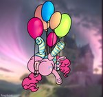 balloon breaking_the_fourth_wall butt butt_focus castle clothing female feral flying footwear genitals gesture inflatable inner_ear_fluff looking_at_viewer looking_back looking_back_at_viewer pussy socks solo tuft waving waving_at_viewer anykoe friendship_is_magic hasbro my_little_pony pinkie_pie_(mlp) earth_pony equid equine horse mammal pony absurd_res hi_res signature