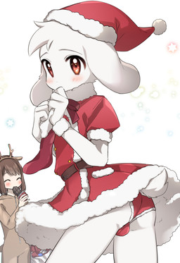 anthro balls_outline blush bottomwear bow_ribbon bulge bulge_from_behind butt candy chocolate christmas_clothing christmas_headwear clothed clothing costume crossdressing crossdressing_male dessert detailed_bulge duo food fur genital_outline hat headgear headwear holidays kemono looking_at_viewer male novelty_clothing reindeer_costume santa_costume santa_hat scut_tail short_tail skirt solo_focus tail white_body white_fur young young_anthro young_male porygonleft christmas undertale undertale_(series) asriel_dreemurr chara_(undertale) bovid caprine goat human mammal hi_res