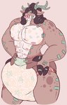 anthro antlers big_diaper clean_diaper clothed clothing diaper diaper_tape eyes_closed hair horn male muscular muscular_anthro muscular_male nipples pecs simple_background smile solo wearing_diaper annormvl animate_inanimate diaper_creature mammal suine digital_media_(artwork) hi_res
