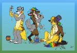 anthro anthrofied fur goo_transformation group hooves horn male paint pokemorph rainbow splash tail transformation wet yellow_body yellow_fur spookaboo nintendo pokemon bovid canid canine canis caprine fox generation_1_pokemon goat mammal pikachu pokemon_(species) rodent wolf