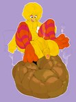 balls big_balls big_penis excessive_feces feces foreskin fur genitals huge_balls hyper hyper_feces male penis pooping purple_background scatplay simple_background solo yellow_body yellow_fur milkbreaks pbs sesame_street big_bird_(sesame_street) avian bird hi_res