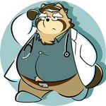 anthro brown_body clothing doctor kemono male overweight overweight_male pats shirt simple_background solo topwear chihaku_daga canid canine mammal raccoon_dog tanuki 1:1 2025 hi_res