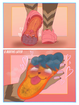 4_toes anthro claws clothing compressed duo feet flattened flattening_fetish foot_fetish foot_focus foot_play inanimate_transformation inside_clothing inside_shoe insole male male/male nude paws permanent recycling text toe_claws toes transformation trapped_in_clothing trapped_in_shoe underfoot luciotheartistxy boof_(brotherboofer) squishdingo_(character) canid canine canis dingo mammal comic english_text hi_res