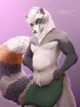 2017 3:4 5_fingers anthro belly big_belly butt chest_tuft claws diaszoom digital_media_(artwork) dipstick_tail eyewear fingers fur glasses green_eyes grey_body grey_fur humanoid_hands jac0 male mammal markings multicolored_body multicolored_fur multicolored_tail nude orange_body orange_fur overweight overweight_anthro overweight_male procyonid raccoon ring_(marking) ringed_tail simple_background smile solo standing striped_markings striped_tail stripes tail tail_markings thick_thighs towel tuft white_body white_fur