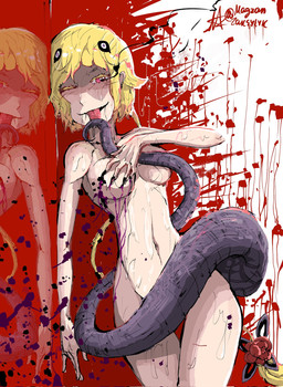 bedroom_eyes blonde_hair blood bodily_fluids claw_marks colored_blood convenient_censorship cult cultist female hair narrowed_eyes navel nude purple_blood reflection seductive solo tail unusual_blood unusual_bodily_fluids magzan_(artist) mythology re:zero capella_emerada_lugunica changeling_(lorewise) dragon human humanoid mammal mythological_creature mythological_scalie scalie hi_res