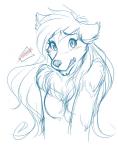 anthro blush canid canine canis casual_nudity conditional_dnp female fur hair keidran long_hair mammal monochrome nude open_mouth raine_silverlock sketch solo tom_fischbach twokinds wolf