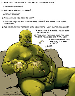 bald balls belly big_balls bodily_fluids cum cum_fountain cum_on_belly cum_on_body cum_on_hand cum_on_self cumshot dialogue ejaculation erection excessive_cum excessive_genital_fluids foreskin genital_fluids genitals green_body green_skin humanoid_genitalia humanoid_penis long_foreskin long_orgasm male masturbation messy nipples not_furry orgasm overweight overweight_humanoid overweight_male penile penile_masturbation penis sitting small_penis solo sweat text tusks unretracted_foreskin cureboltium humanoid orc 2017 digital_media_(artwork) english_text hi_res