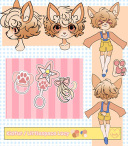 accessory age_regression anthro bow_ribbon female hair_accessory hair_bow hair_ribbon littlespace pacifier rattle ribbons young young_female puppydeer lucy_bambietta canid canine deer mammal puppydeer(species) hi_res model_sheet