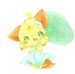 anthro brown_body brown_fur cheek_tuft chibi clothing dress facial_tuft female fur green_eyes kemono open_mouth open_smile smile solo teal_clothing teal_dress tuft yellow_body yellow_fur young young_anthro deaic canid canine fox mammal 2016 absurd_res hi_res