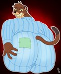 anthro bedroom_eyes big_butt black_eyes black_nose blue_clothing blue_pajamas brown_body brown_ears brown_fur brown_hair butt butt_grab clothing eyebrows fur hair half-closed_eyes hand_on_butt hand_on_own_butt huge_butt looking_at_butt looking_at_own_butt looking_at_self looking_back male multicolored_body multicolored_clothing multicolored_fur narrowed_eyes pajamas raised_eyebrow rear_view seductive sharp_teeth smile solo teeth thick_thighs two_tone_body two_tone_clothing two_tone_fur two_tone_pajamas two_tone_tail yellow_sclera itsme_hilo mammal mustelid musteline true_musteline weasel 2024 absurd_res artist_name digital_media_(artwork) hi_res