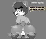 annoyed anthro anus ass_up balls balls_on_penis big_butt bodily_fluids butt butt_focus butt_grab clothed clothing duo erection femboy fur genital_fluids genitals hair hand_on_butt hot_dogging huge_butt humanoid_genitalia humanoid_penis looking_at_viewer looking_back male male/male musk open_mouth penile penis rear_view sex shirt simple_background sweat tail text tongue topwear venomsquid venomsquid_(character) bear mammal absurd_res digital_media_(artwork) english_text hi_res