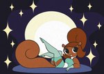 anthro breasts brown_hair clothed clothing female footwear full_moon garter_straps hair legs_up legwear looking_at_viewer lying moon shoes solo star stockings roger_bacon hanna-barbera secret_squirrel_show penny_squirrel mammal rodent sciurid tree_squirrel absurd_res hi_res