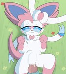 bodily_fluids cum duo female feral flower fur genital_fluids genitals grass grass_field heart_eyes heart_symbol male penis pink_body pink_fur pink_tail plant pussy ribbons tail tears tears_of_pleasure white_body white_fur demmy nintendo pokemon eeveelution generation_4_pokemon generation_6_pokemon lucario pokemon_(species) sylveon absurd_res hi_res