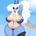 anthro beach bikini clothing curvy_figure female hair horn long_hair pool_party seaside solo swimwear tail thick_thighs two-piece_swimsuit voluptuous anselme mythology sangerla_(anselme) dragon mythological_creature mythological_scalie reptile scalie wingless_dragon 1:1 absurd_res hi_res