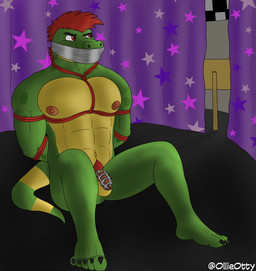 abs anthro bdsm bondage bound captured chastity_cage chastity_device claws forced forced_chastity gag male muscular nipples nude pecs restraints rope rope_bondage rope_harness solo tape tape_gag ollieotty five_nights_at_freddy's five_nights_at_freddy's:_security_breach scottgames steel_wool_studios montgomery_gator alligator alligatorid crocodilian reptile scalie absurd_res hi_res