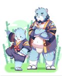 anthro asian_clothing beard blue_body blue_fur blush bottomwear bulge clothing duo east_asian_clothing facial_hair footwear fundoshi fur humanoid_hands japanese_clothing kemono male overweight overweight_male robe sandals shoes shorts underwear white_body white_fur yed bonasiah full_attack sophring_hao sophring_jie bear mammal 2020 absurd_res hi_res