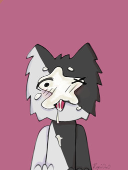 1_eye anthro blush bodily_fluids cum cum_drip cum_drool cum_in_mouth cum_inside cum_on_body cum_on_face dripping femboy fluffy genital_fluids male multicolored_body nude olwys open_mouth pink_background simple_background solo submissive surprised two_tone_body kapi0w0 3:4 hi_res