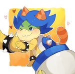 anthro blue_hair blush bracelet duo fake_ears fake_tail hair heart_symbol jewelry male one_eye_closed solo_focus spiked_bracelet spikes zeso mario_bros nintendo bowser koopaling ludwig_von_koopa koopa reptile scalie hi_res