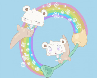 ambiguous_gender blue_background blush blush_stickers broom broom_riding brown_body brown_fur brown_inner_ear brown_nose bubble chibi cleaning_tool duo eyebrows eyes_closed feral fur glistening glistening_eyes head_tuft lgbt_pride open_mouth pride_colors purple_eyes rainbow simple_background six-stripe_rainbow_pride_colors smile superflat trailing_rainbow tuft white_body white_fur clockstops3am conditional_dnp mammal mustelid musteline colorful_theme digital_drawing_(artwork) digital_media_(artwork) flat_colors pastel_theme