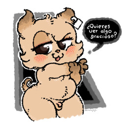 anthro balls bedroom_eyes blush blush_lines brown_body brown_ears brown_eyes brown_fur brown_hair brown_nose brown_tail butt ear_piercing ear_ring eyebrows fur genitals hair half-closed_eyes male multicolored_body multicolored_fur narrowed_eyes nude penis piercing pose question question_mark raised_eyebrow ring_piercing seductive short_tail small_balls small_penis solo standing stretching stretching_arms tail text thick_thighs three-quarter_view two_tone_body two_tone_fur two_tone_tail young bananapop garn47 car_(garn47) domestic_cat felid feline felis mammal 1:1 2025 artist_name digital_media_(artwork) hi_res spanish_text translated