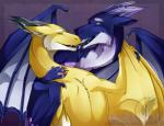 blue_body blue_fur duo feral fluffy fur hug kissing licking male membrane_(anatomy) membranous_wings open_mouth peaceful tongue tongue_out white_body white_fur wings yellow_body yellow_fur ladyvenommyotismon mythology axirpy lothar dragon furred_dragon furred_scalie mythological_creature mythological_scalie scalie