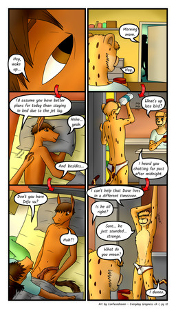adolescent anthro balls border brown_eyes clothed clothed_anthro clothed_female clothing dialogue erection erection_under_clothing female female_anthro fully_clothed fully_clothed_anthro fully_clothed_female genitals green_eyes male male_anthro morning_wood navel nude nude_anthro nude_male penis stretching stretching_arms text topless topless_anthro topless_male underwear underwear_only voyeur waking_up white_border young young_anthro young_male confusedraven dave_(confusedraven) jay_(confusedraven) cheetah equid equine felid feline horse mammal 4:7 absurd_res comic english_text hi_res multiple_scenes incestuous_voyeur_(lore) mother_(lore) parent_(lore) son_(lore)