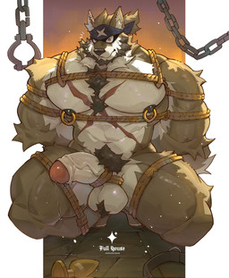 accessory anthro arms_tied ball_bondage ball_tuft balls barazoku bdsm beard blue_headband body_hair bondage bound buttplug chain chest_hair chest_scar chest_tuft collar crouching deltoids ear_piercing ear_ring erection facial_hair fur genitals glans gold_ring grey_body grey_fur grey_hair hair happy_trail headband legs_tied looking_at_viewer male multicolored_body multicolored_fur muscular muscular_anthro muscular_male muscular_thighs nipple_piercing nipple_ring nipples nude pecs penis penis_bondage piercing plug_(sex_toy) pubes restraints ring_piercing rope rope_bondage scar sex_toy solo stone_floor tail text tuft two_tone_body two_tone_fur vein veiny_penis white_body white_fur x_scar kasudachan anothereidos_of_dragon_vein_r full_house_(anothereidos_r) canid canine canis mammal wolf 2025 character_name hi_res