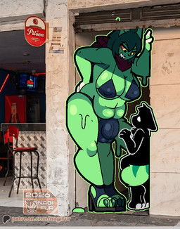 alley anthro anthro_pred anthro_prey balls belly big_breasts big_bulge bikini biped bodily_fluids bouncing_balls bouncing_belly bouncing_breasts bouncing_penis breasts bulge claws clothed clothed_anthro clothed_gynomorph clothing detailed_bulge dialogue duo footwear fur genital_outline genitals gynomorph gynomorph_pred hair heart_symbol high_heels imminent_vore intersex intersex_pred looking_at_another looking_down looking_up nipple_outline penis penis_outline scarf shoes size_difference slime smile smiling_at_another speech_bubble swimwear tail talking_to_another talking_to_prey teasing text toe_claws topwear trend two-piece_swimsuit underwear unwilling_prey nagifur a_chance_encounter mei_(nagifur) felid goo_creature mammal 2d_animation animated digital_media_(artwork) english_text loop meme