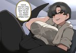 big_breasts biped bodily_fluids bottomwear bra breasts clothed clothing dialogue female hair pants pupils shirt smile solo speech_bubble sweat text thick_thighs three-quarter_view topwear translucent translucent_clothing underwear junkzero animal_humanoid fish fish_humanoid humanoid marine marine_humanoid shark_humanoid absurd_res english_text hi_res